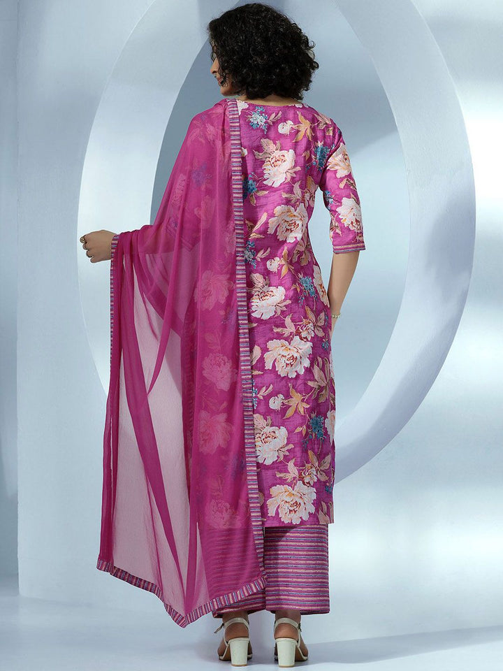 Libas Women Floral Printed Regular Pure Cotton Kurta with Palazzos & With Dupatta