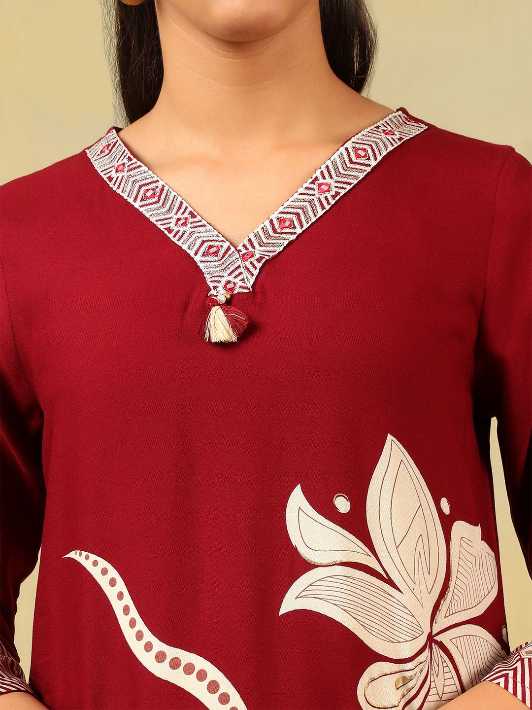 Kurta Kapas Tulen Bercetak Wanita Mamicha dengan Seluar