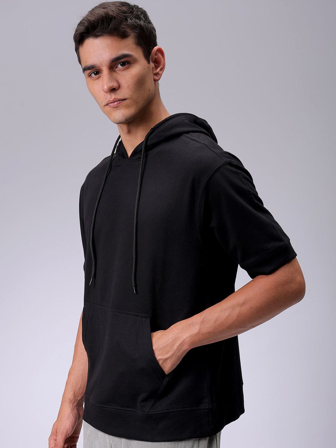 The Indian Garage Co Men Hooded Short Sleeves Hooded Casual Sweatshirt