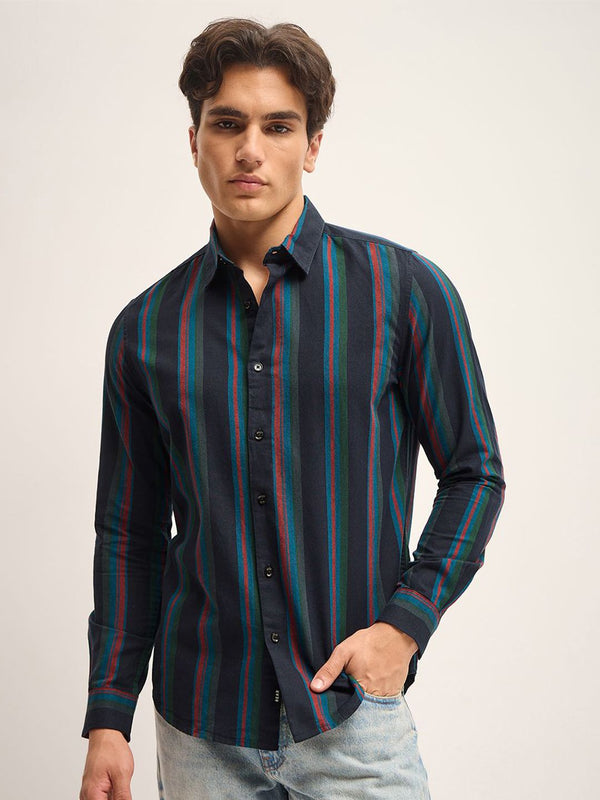 THE BEAR HOUSE Men Striped Opaque Slim Fit Casual Shirt