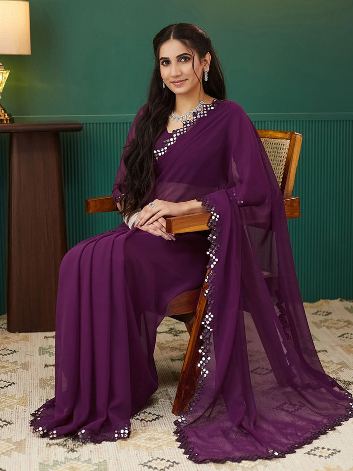 KALINI Mirror Work Pure Georgette Saree