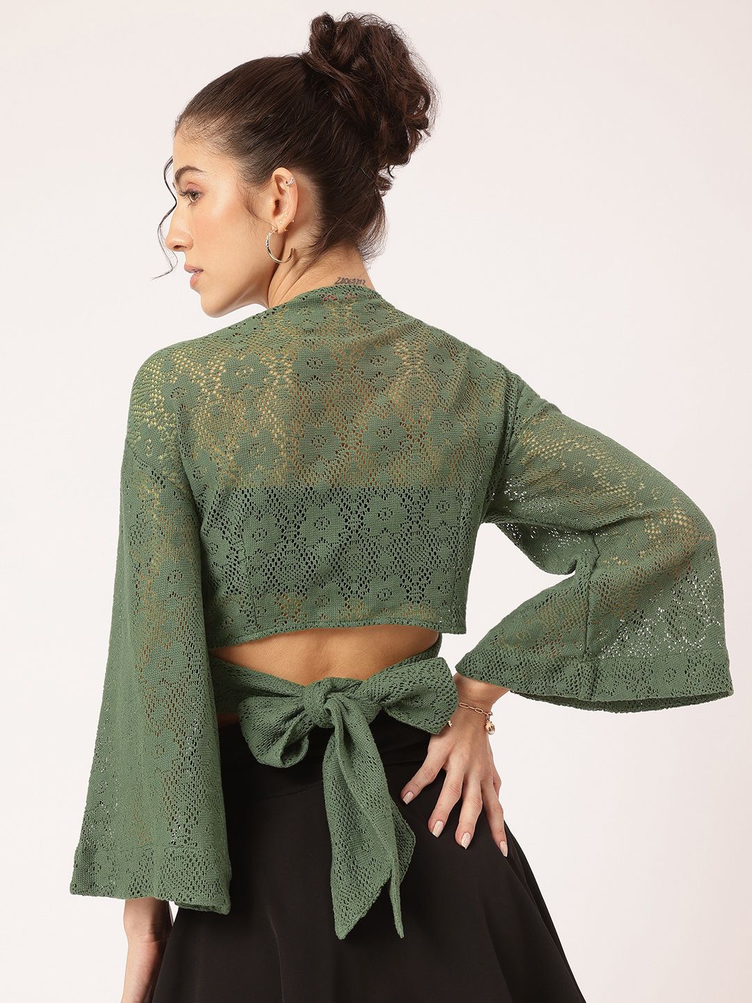 DressBerry Open-Knit Crop Sheer Wrap Top