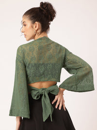 DressBerry Open-Knit Crop Sheer Wrap Top