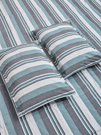 Myntra Elegant Homes Green Striped Pure Cotton Double Bedcover With 2 Pillow Cover
