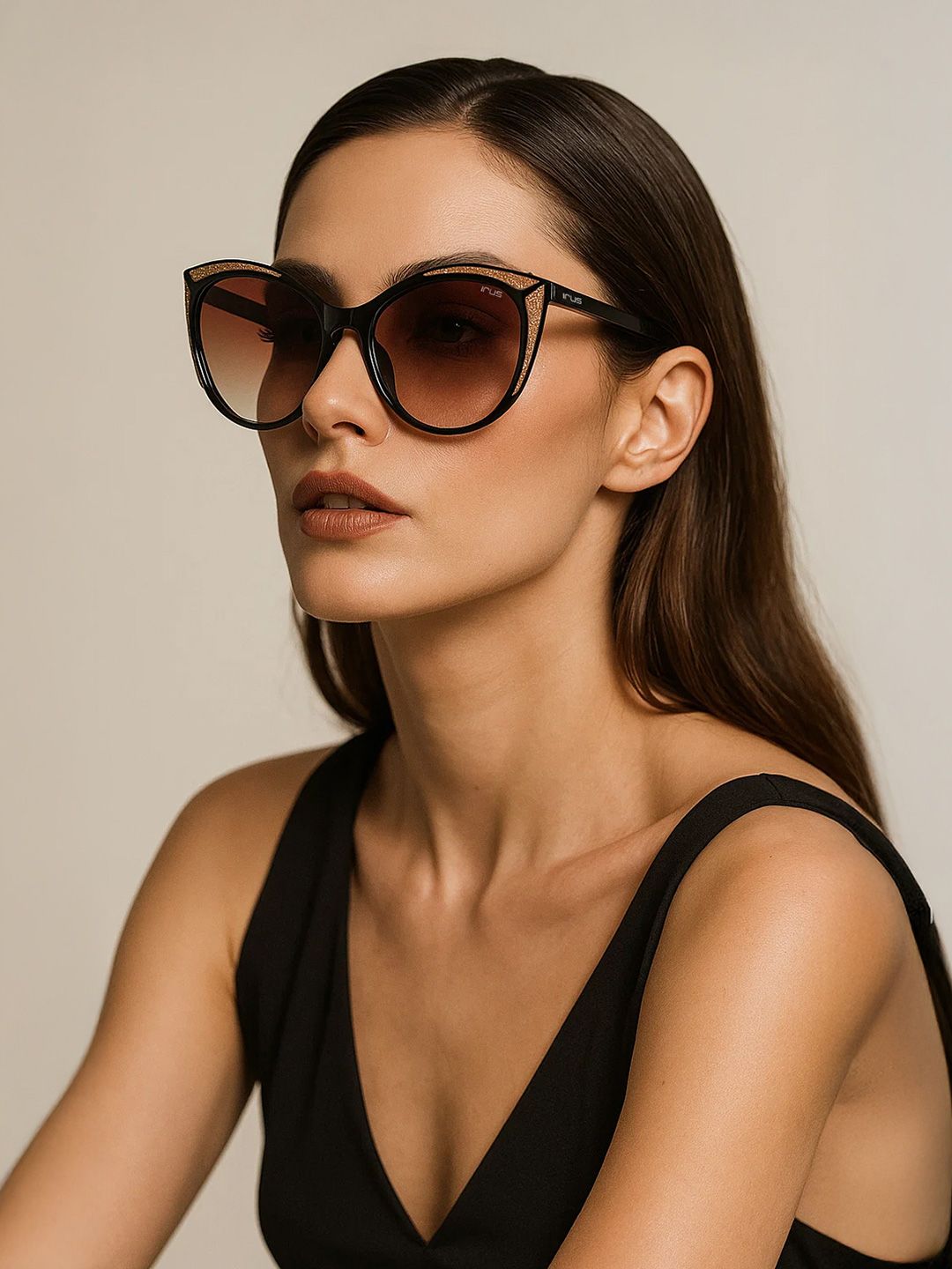Irus oleh idee wanita lensa coklat & hitam cateye hitam dengan lensa dilindungi UV IRS1094C2SG
