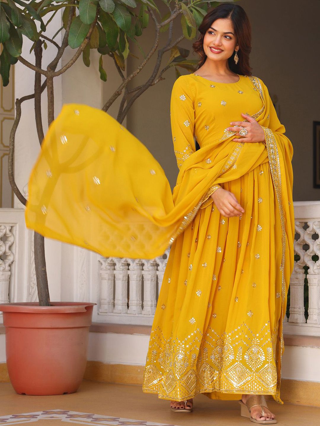 KALINI Women Floral Embroidered Regular Kurta with Trousers & With Dupatta
