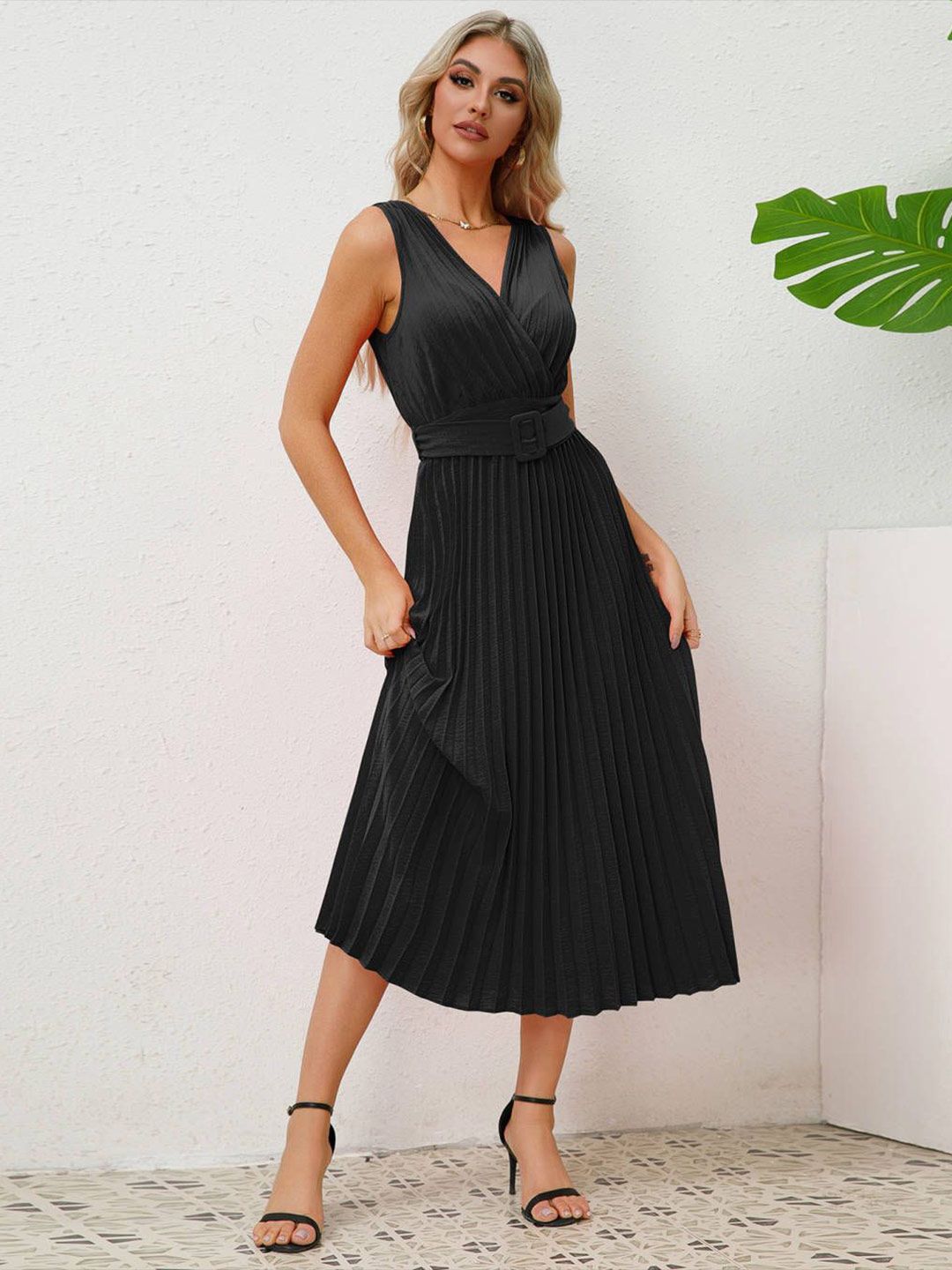 all about you Solid A-Line Sleeveless Midi Dress