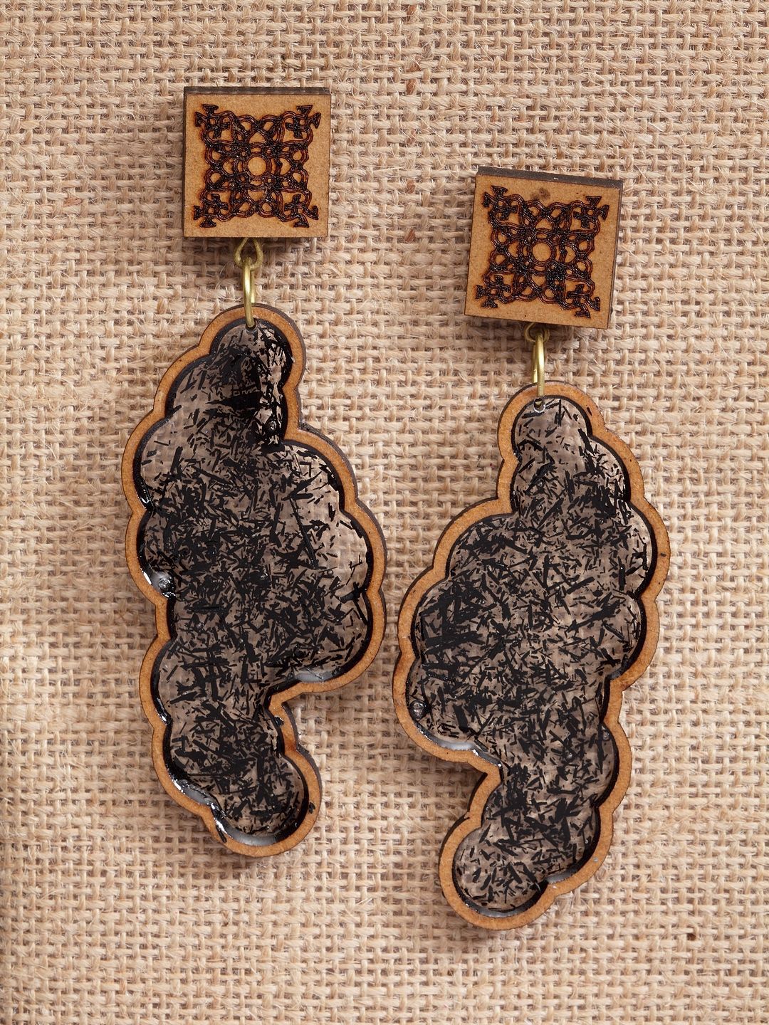 Anouk Gold-Plated Contemporary Wooden Drop Earrings