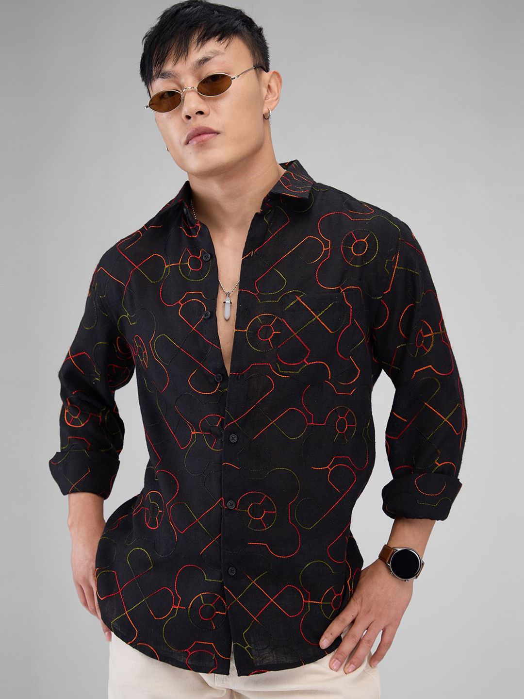 VASTRADO Men Classic Cutaway Collar Ethnic Motifs Printed Cotton Slim Fit Casual Shirt