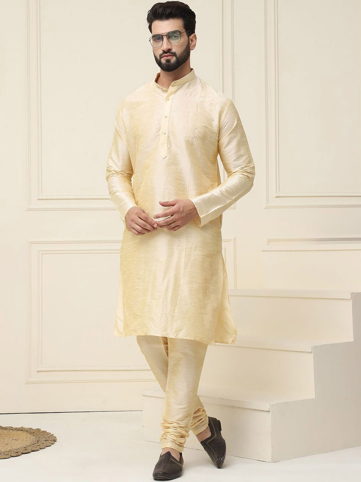 SOJANYA Mandarin Collar Dupion Silk Straight Kurta with Churidar
