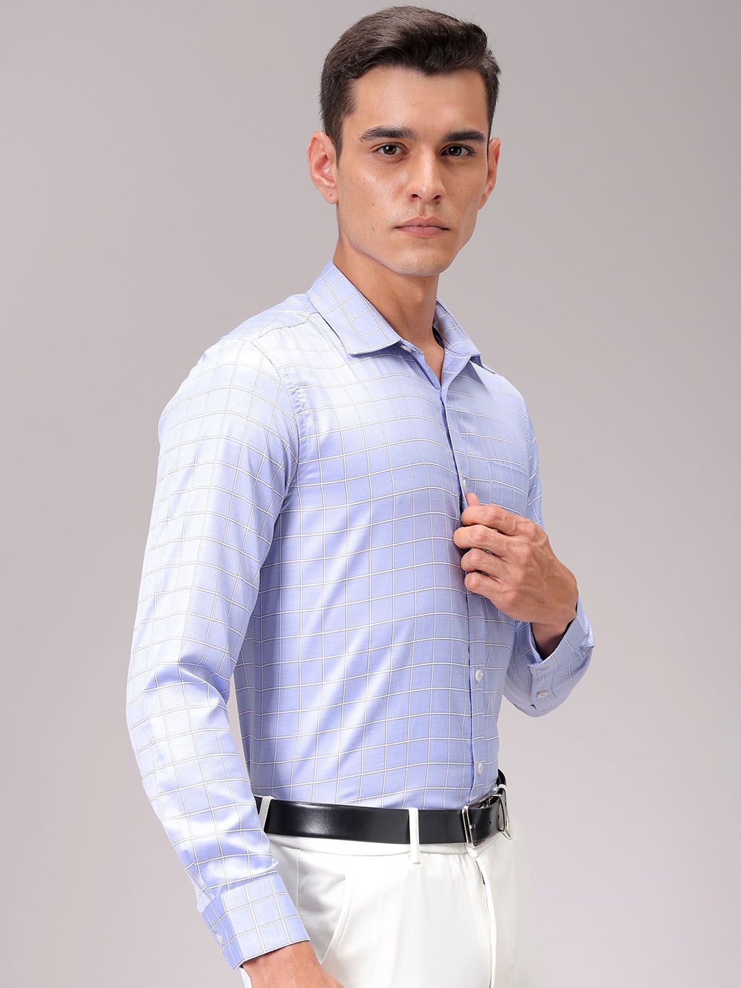 The Indian Garage Co. X Luxe Men Spread Collar Gingham Checked Slim Fit Formal Shirt