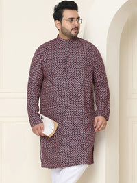 SOJANYA PLUS Ethnic Motifs Printed Band Collar Pure Cotton Straight Kurta