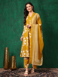 KALINI Floral Printed A-Line Kurta with Palazzos & With Dupatta