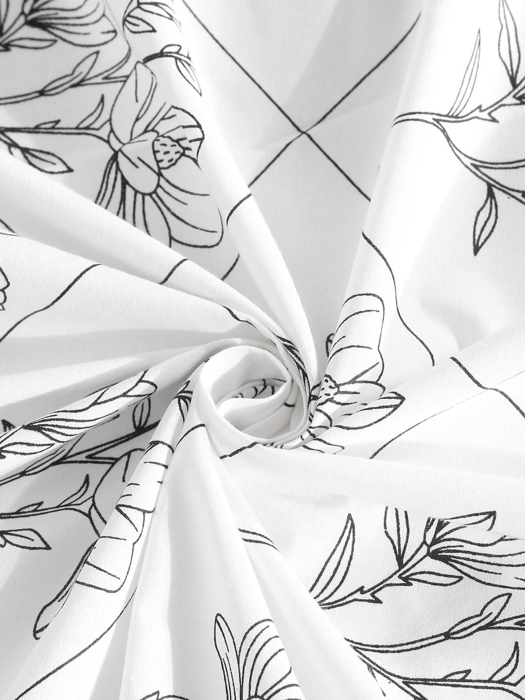 KLOTTHE Off White Printed Fitted 400TC Pure Cotton Super King Bedsheet & 4 Pillow Covers