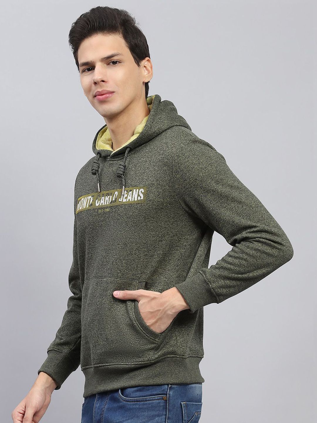 Monte Carlo Men Typography Printed Cotton Hooded Sweatshirt