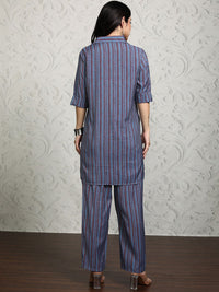 Vishudh Striped Shirt Collar Tunic With Trousers