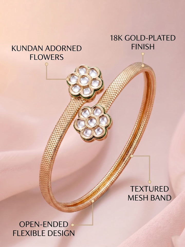 PANASH Gold-Plated Artificial Stones Studded Cuff Bracelet