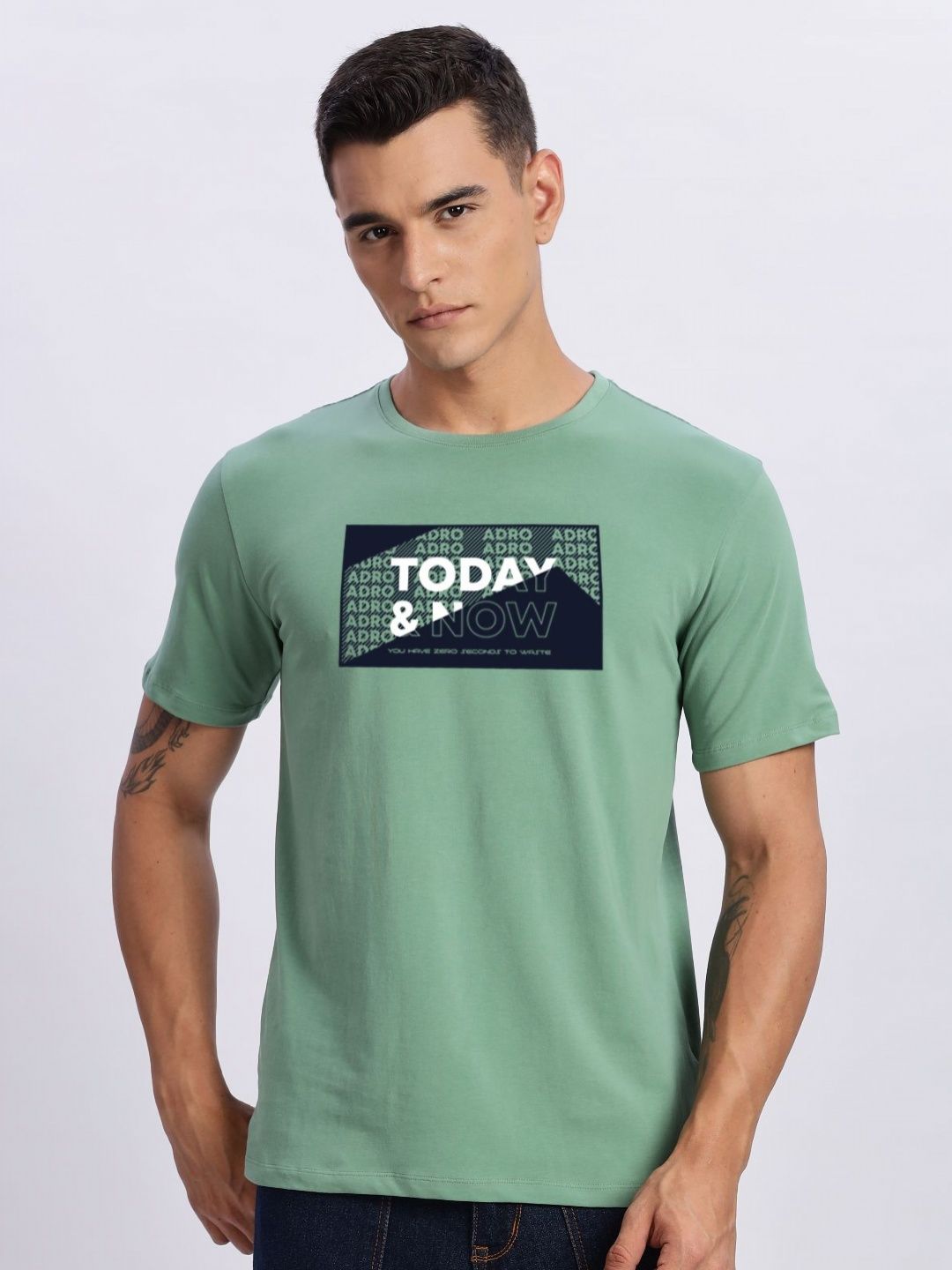 ADRO Typography Printed Round Neck Cotton T-shirt