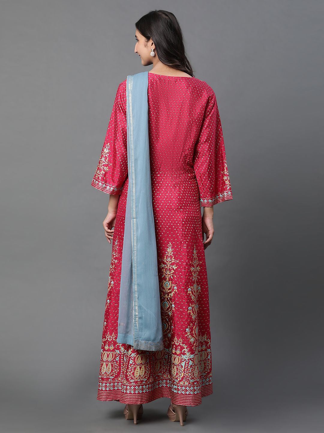 W Ethnic Motifs Flared Sleeve Maxi Dress
