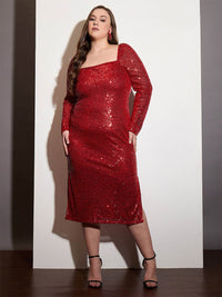 SASSAFRAS Curve Women Plus Size Embellished Bodycon Midi Dress