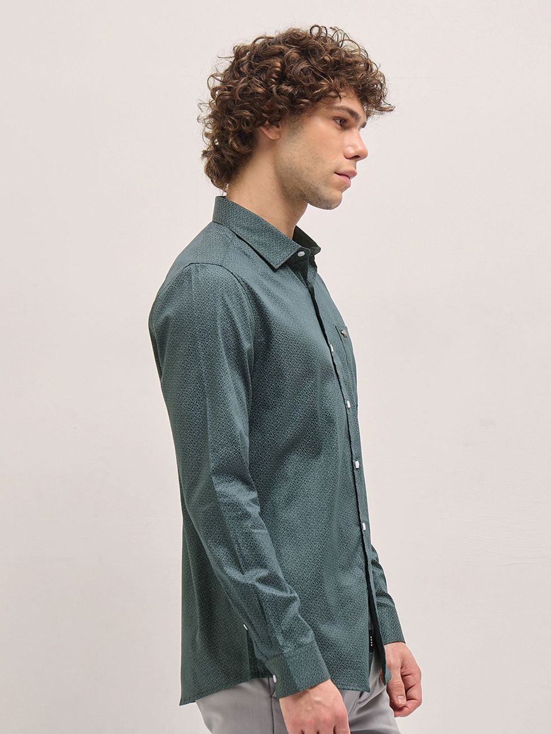 THE BEAR HOUSE Men Spread Collar Geometric Printed Cotton Tailored Fit Formal Shirt