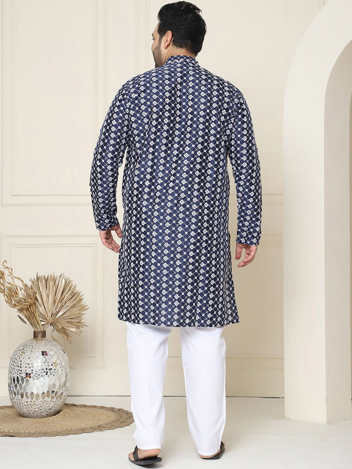 SOJANYA PLUS Ethnic Motifs Embroidered Thread Work Band Collar Straight Kurta With Pyjamas