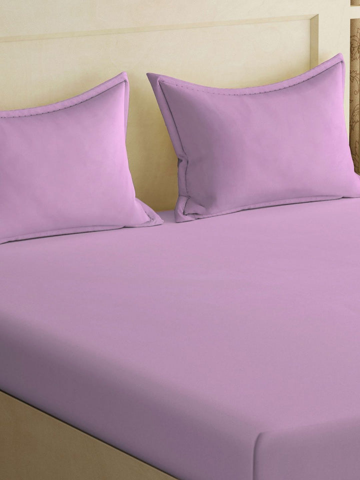 Myntra Elegant Homes Purple Solid 300 TC Fitted King Double Bedsheet with 2 Pillow Covers