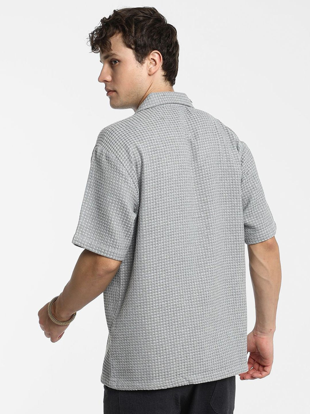 Campus Sutra Men Comfort Cuban Collar Popcorn Texture  Oversized Casual Shirt