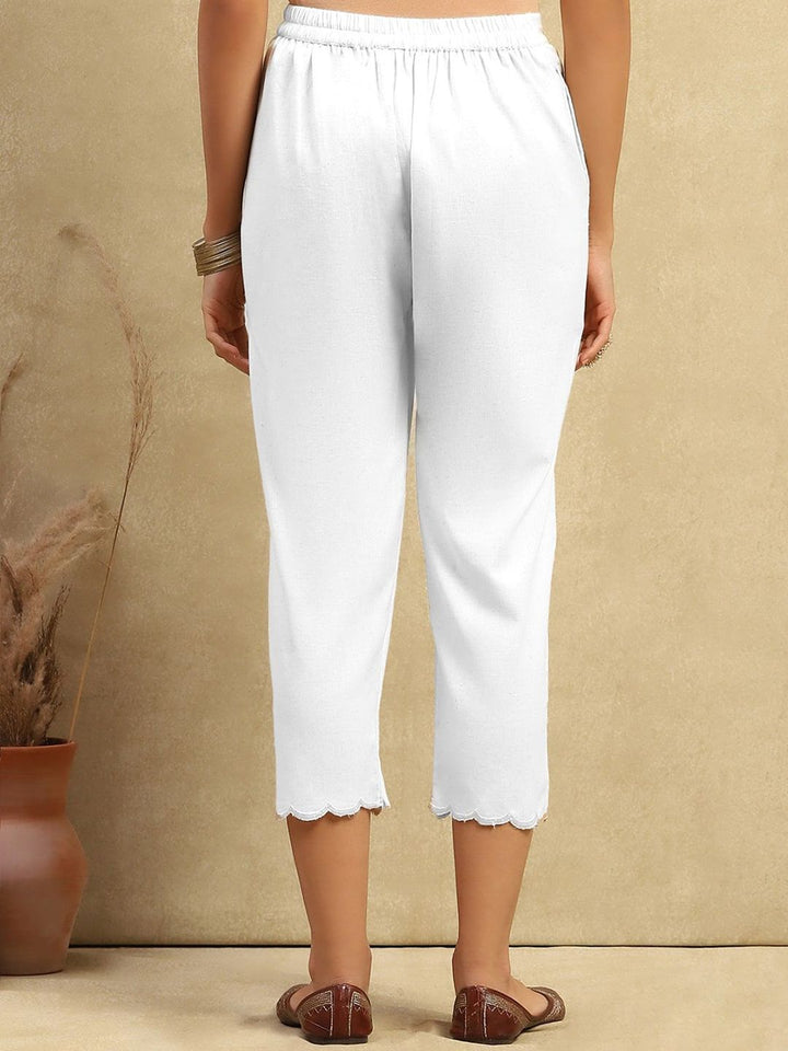 House of Chikankari Women White Cotton Solid Pant
