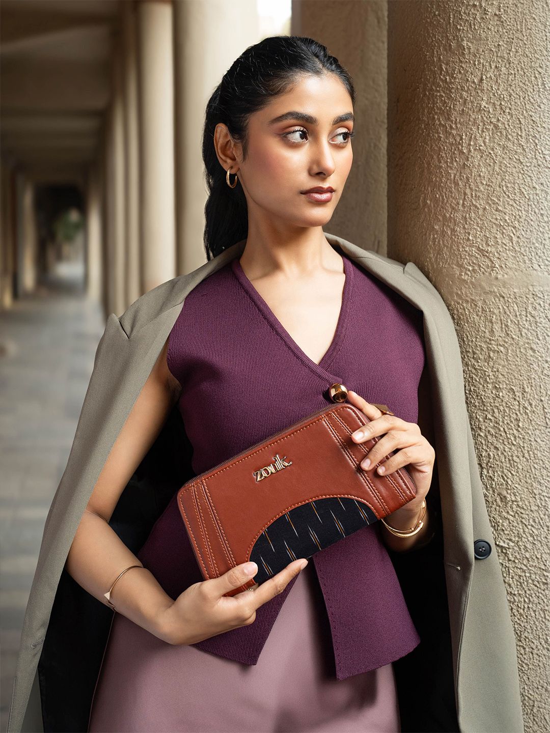 ZOUK Women Arika Zipper Wallet Ikat GreRe