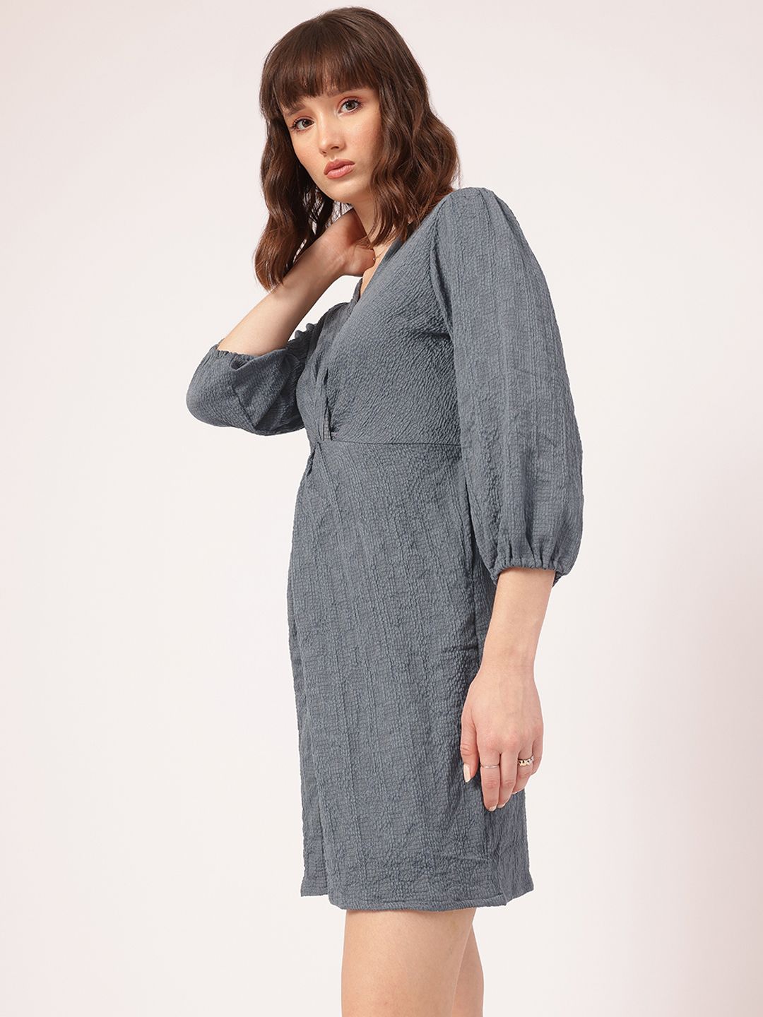 DressBerry Soft Serve Textured Twisted Mini A-line Dress