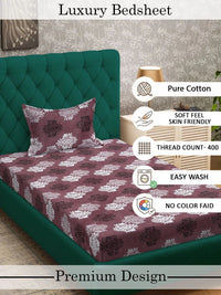 Myntra Elegant Homes Maroon Floral 400 TC Single Bedsheet with 1 Pillow Covers