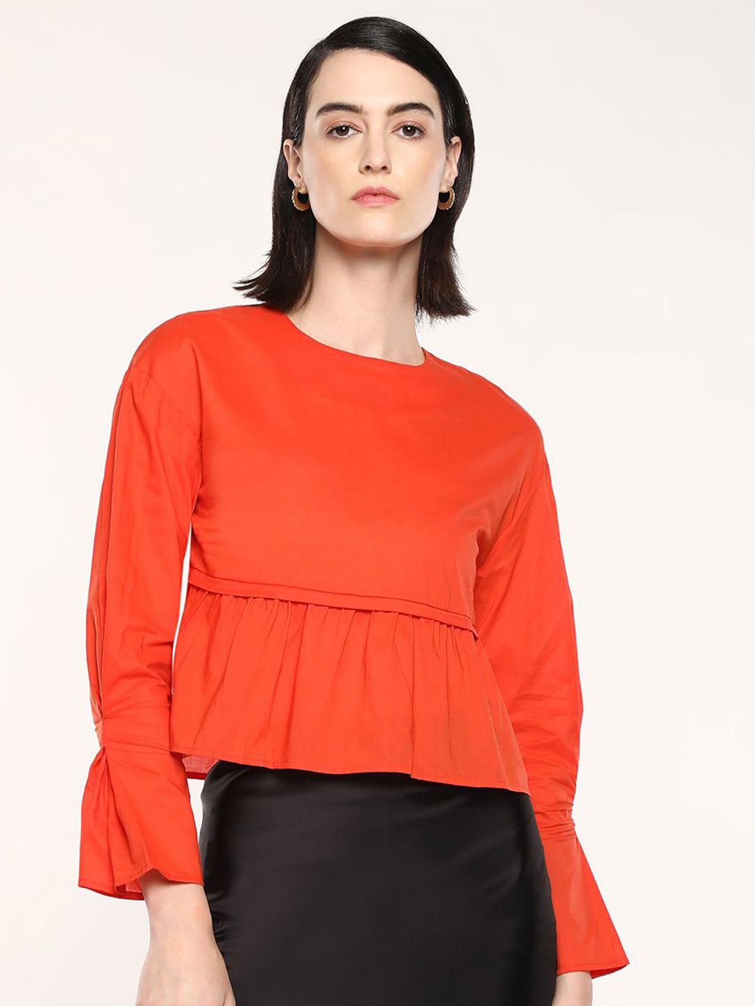 RAREISM Solid Round Neck Cotton Top