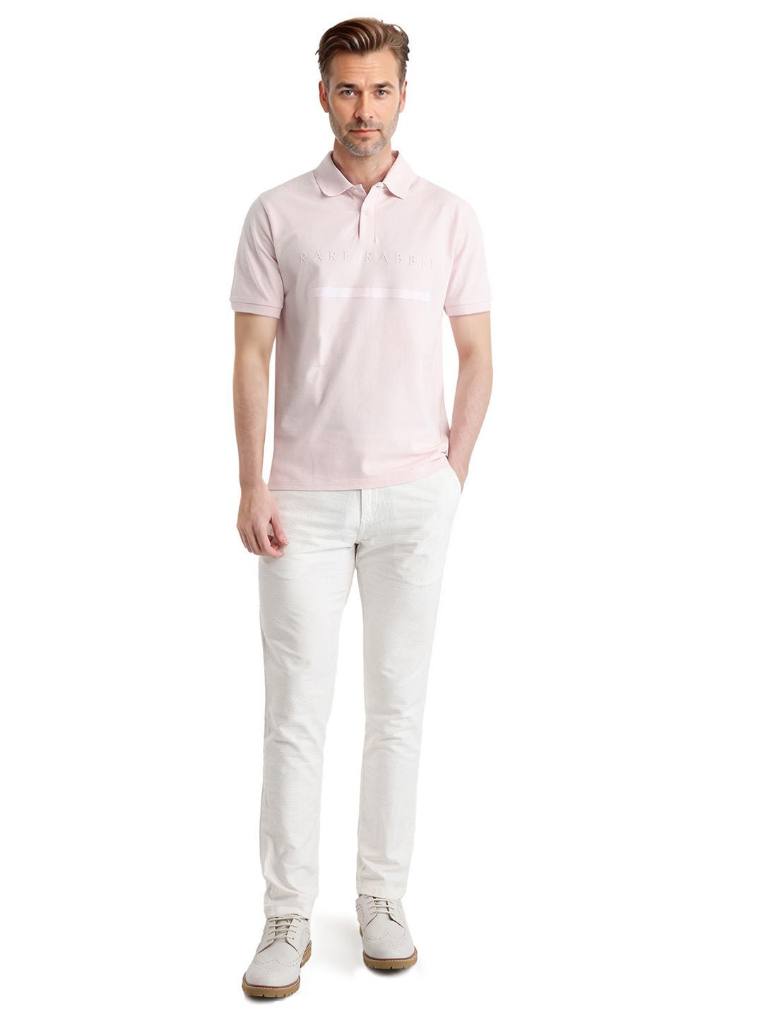 RARE RABBIT Men Typography Printed Polo Collar Cotton T-shirt