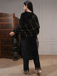 Vishudh Women Embroidered Velvet Straight Kurta With Slim Palazzo & Dupatta
