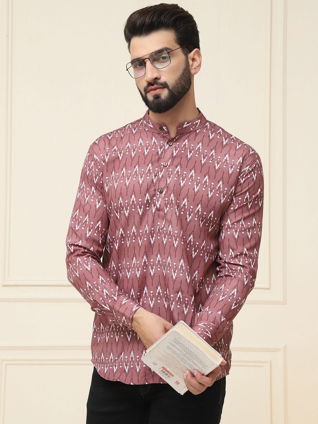 SOJANYA Ethnic Motifs Printed Band Collar Cuffed Sleeves Pure Cotton Kurta