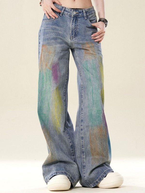 DressBerry Women Wide Leg Heavy Fade Mid-Rise Jeans