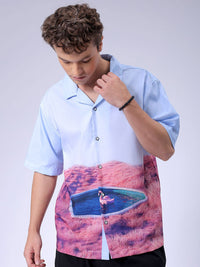 The Indian Garage Co Men Cuban Collar Graphic Printed Oversized Resortwear Shirt