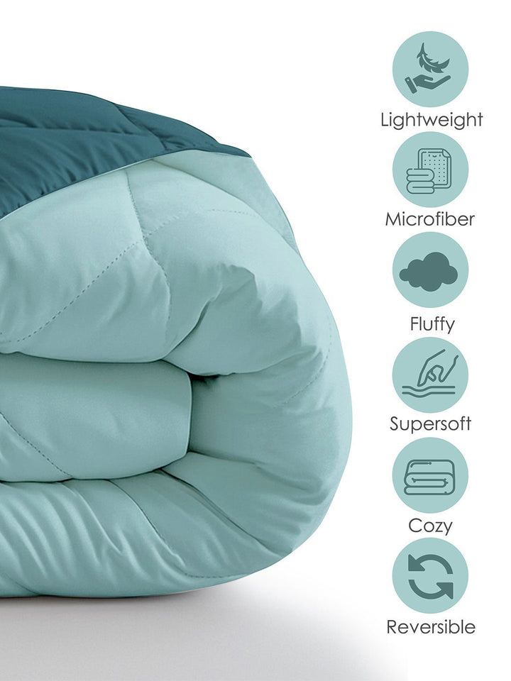 Story@home Turquoise Blue Solid Reversible 240 GSM Heavy Winter Double Bed Comforter