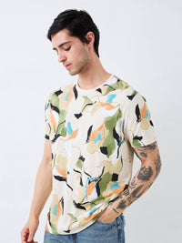 SPYKAR Men Abstract Printed Round Neck Cotton Slim Fit T-shirt