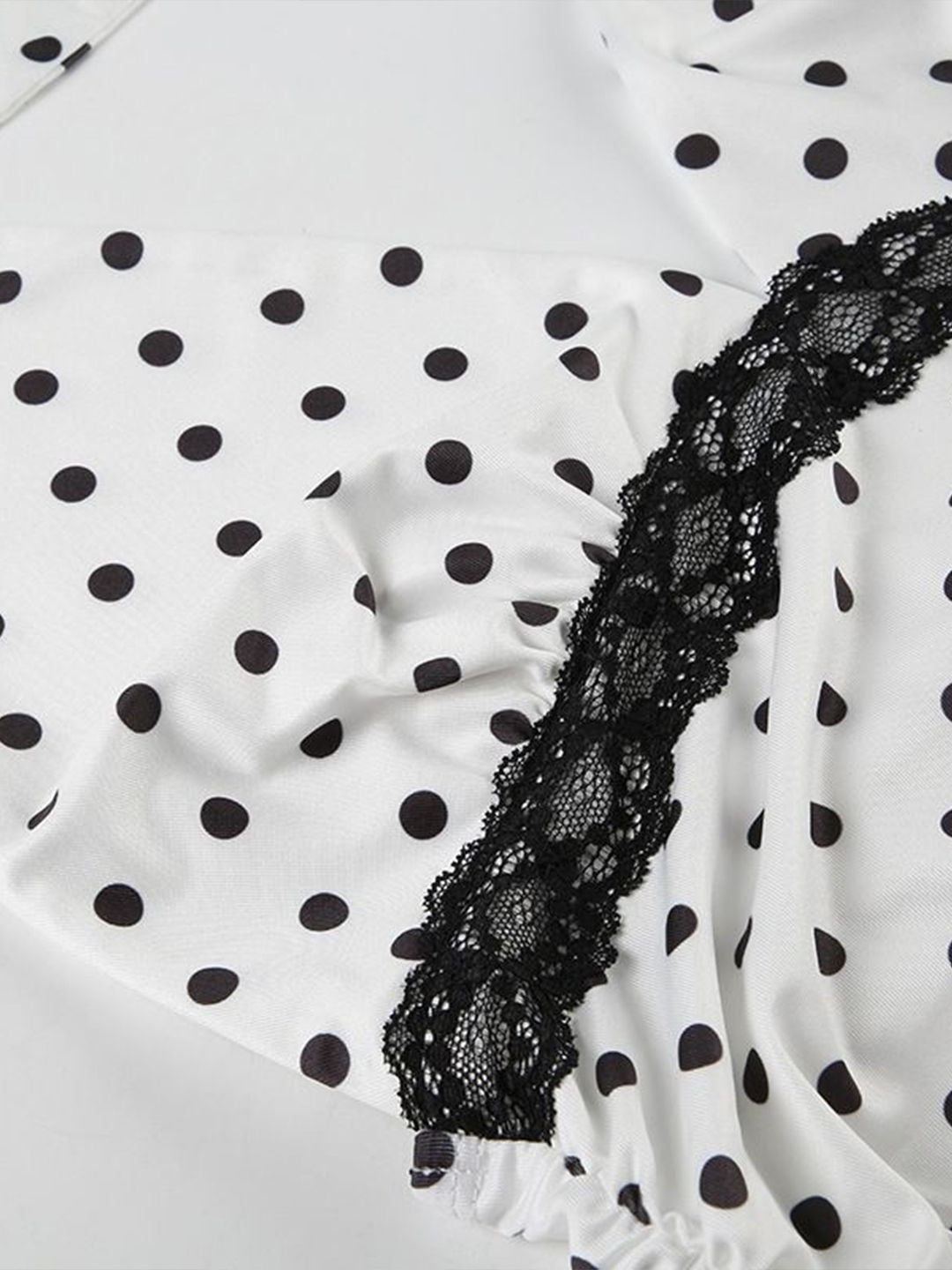 DressBerry Women Polka Dots Printed Lace Inserts Halter Neck Top