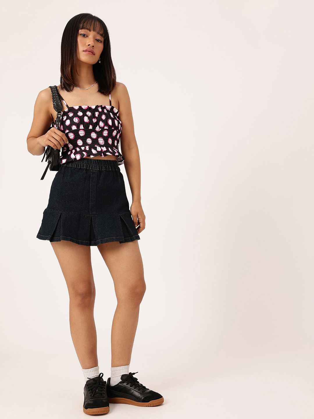 DressBerry Chic Charm Printed Ruched Gathers Smocked Crop Top