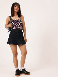 DressBerry Chic Charm Printed Ruched Gathers Smocked Crop Top