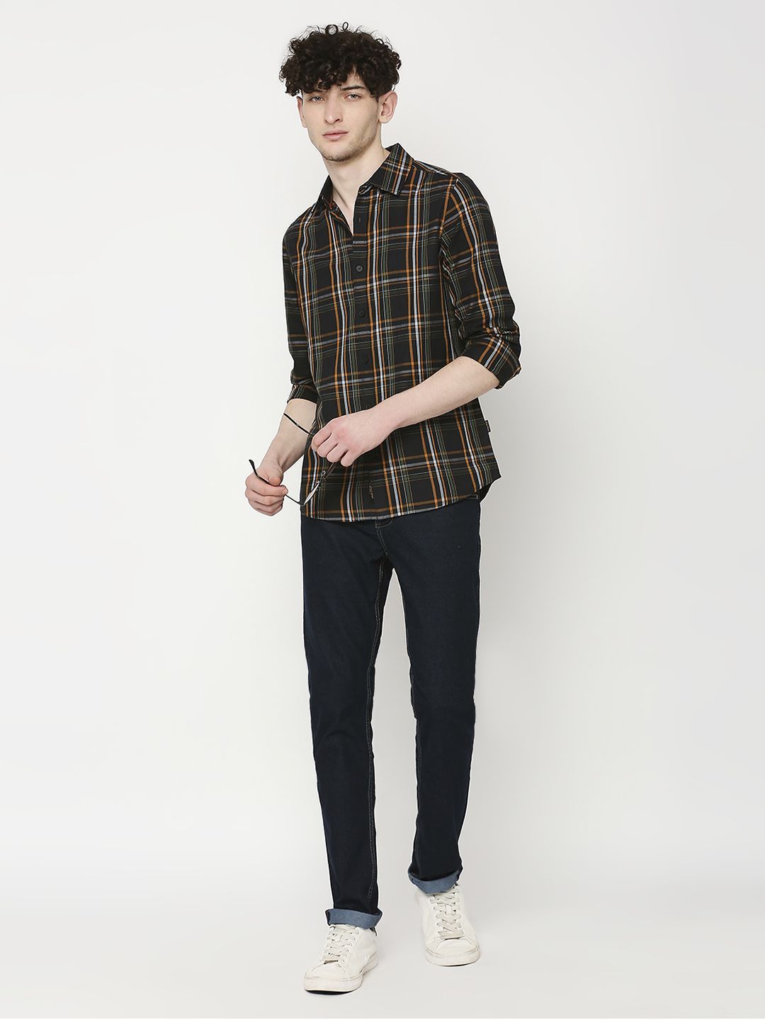 Being Human Men Classic Slim Fit Spread Collar Tartan Checked Cotton Casual Shirt
