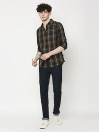 Being Human Men Classic Slim Fit Spread Collar Tartan Checked Cotton Casual Shirt