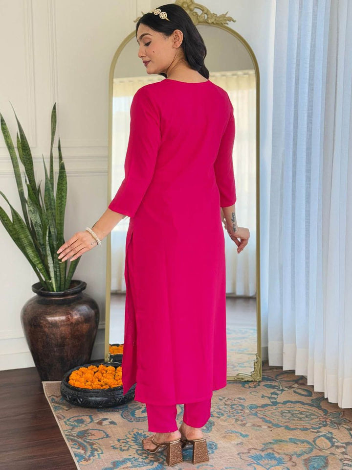 KALINI Zari V-Neck Straight Kurta With Trousers And Dupatta