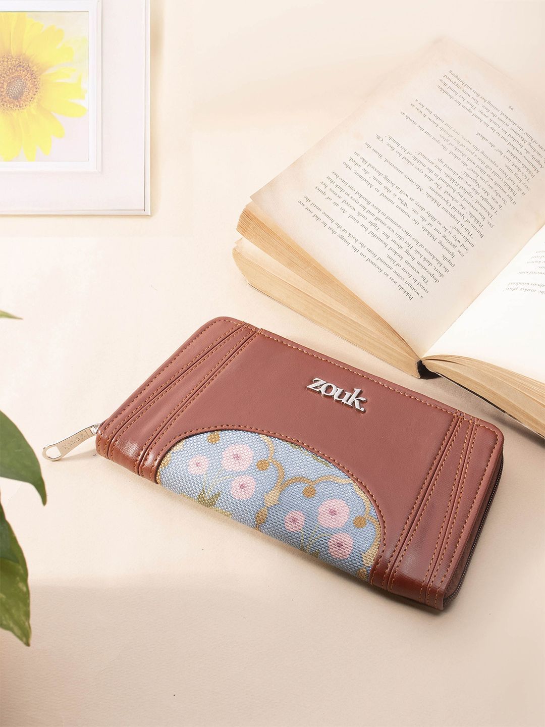 ZOUK Women Floral Printed Leather Arika Zipper Wallet - Jaipur Fresco