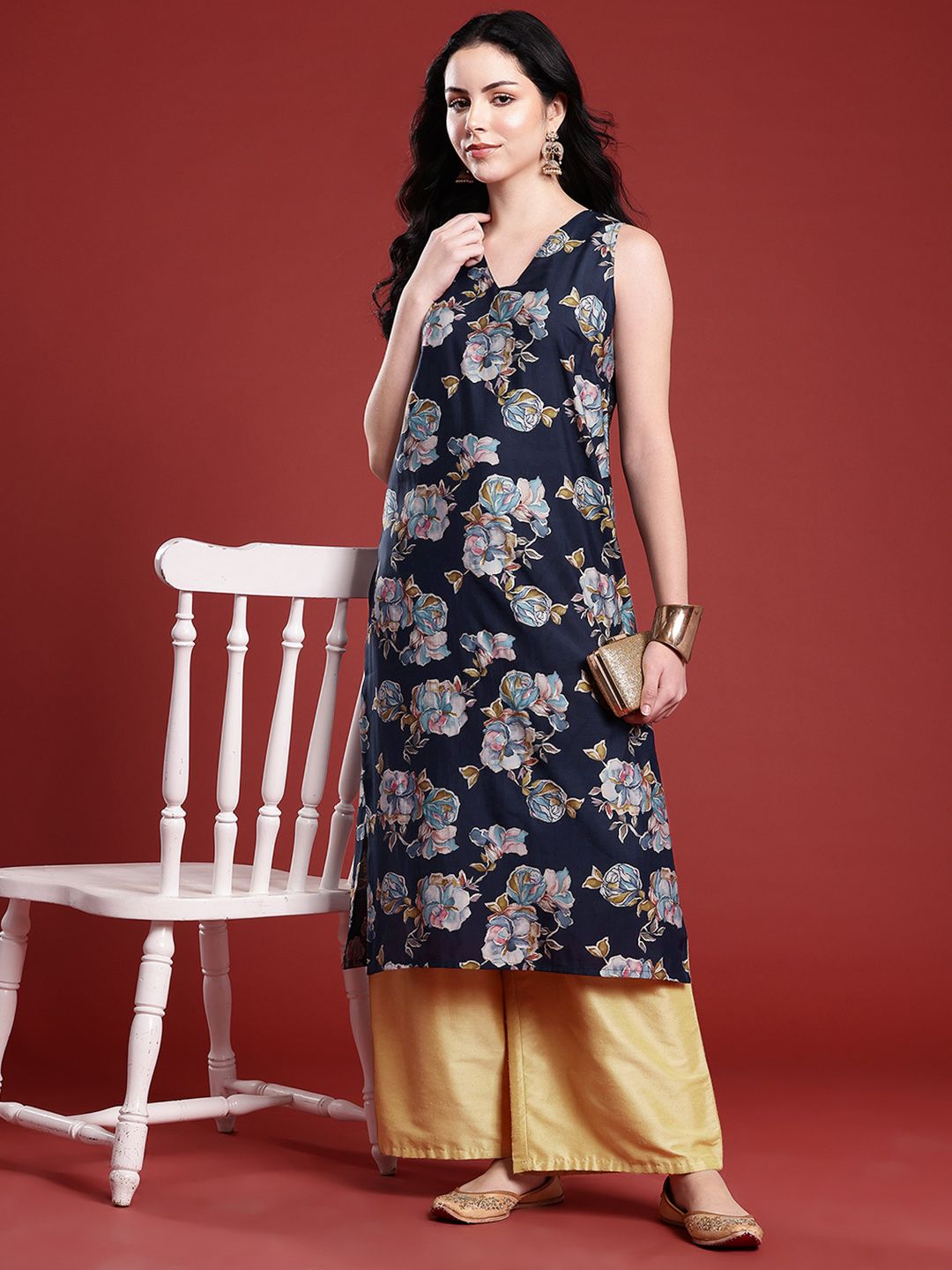Anouk Floral Print Straight Kurta