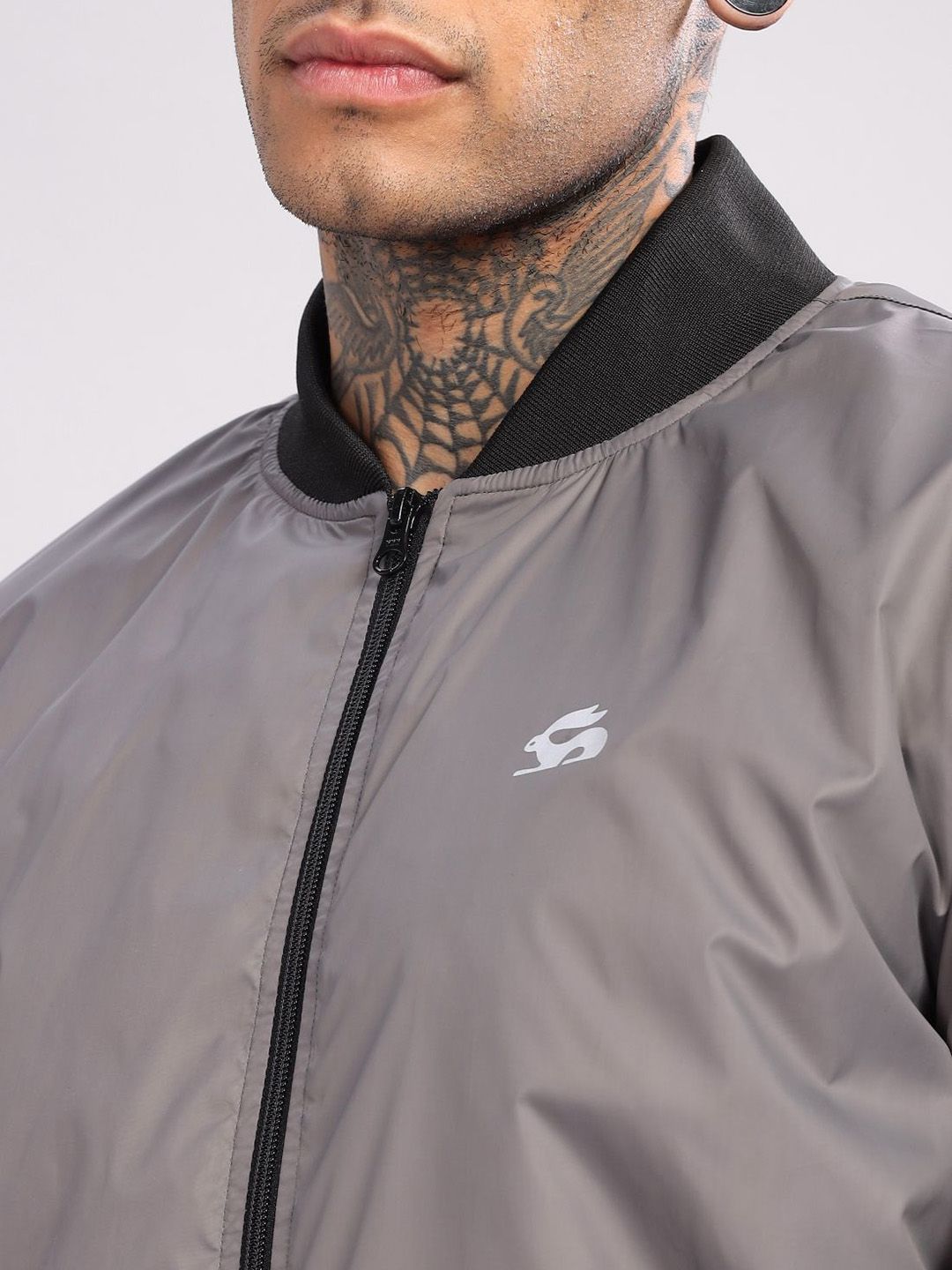 ADRO Men Stand Collar Solid Casual Bomber Jacket