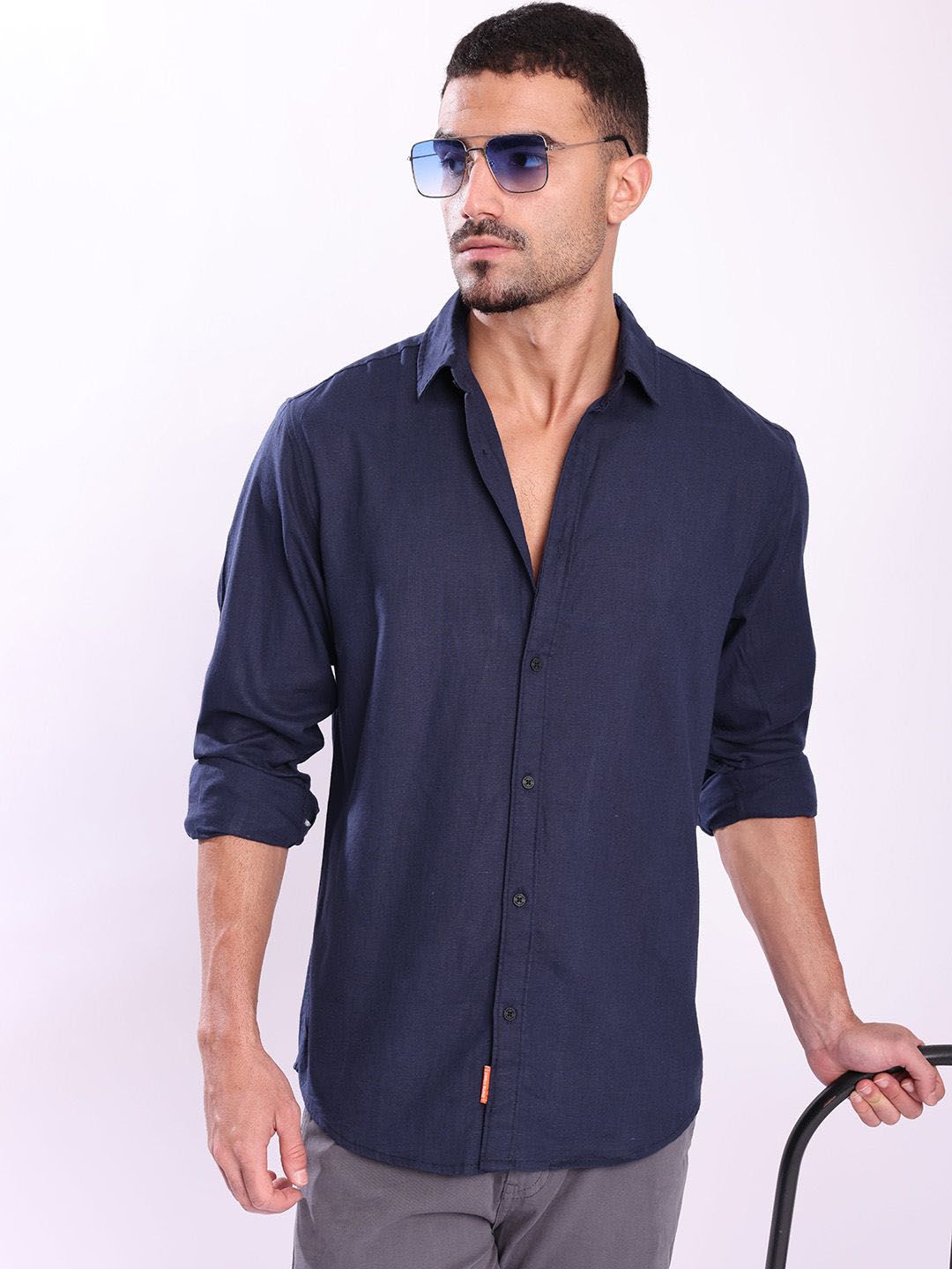 Bene Kleed Spread Collar Cotton Linen Regular Fit Casual Shirt